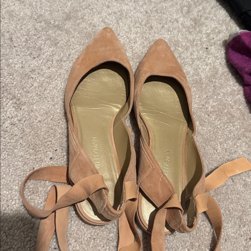 Stuart Weitzman Pink Suede Flats with Bow - Picture 2 of 6